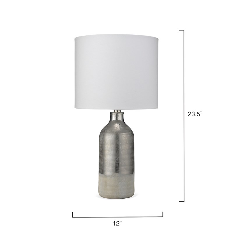 J&D Designs Varnish Ceramic Table Lamp with Linen Shade in Silver/Off White