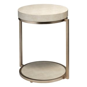 J&D Designs Chester Transitional Faux Leather & Iron Side Table in Ivory
