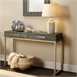 J&D Designs Kain 2-Drawer Faux Leather & Iron Console Table in Gray/Champagne