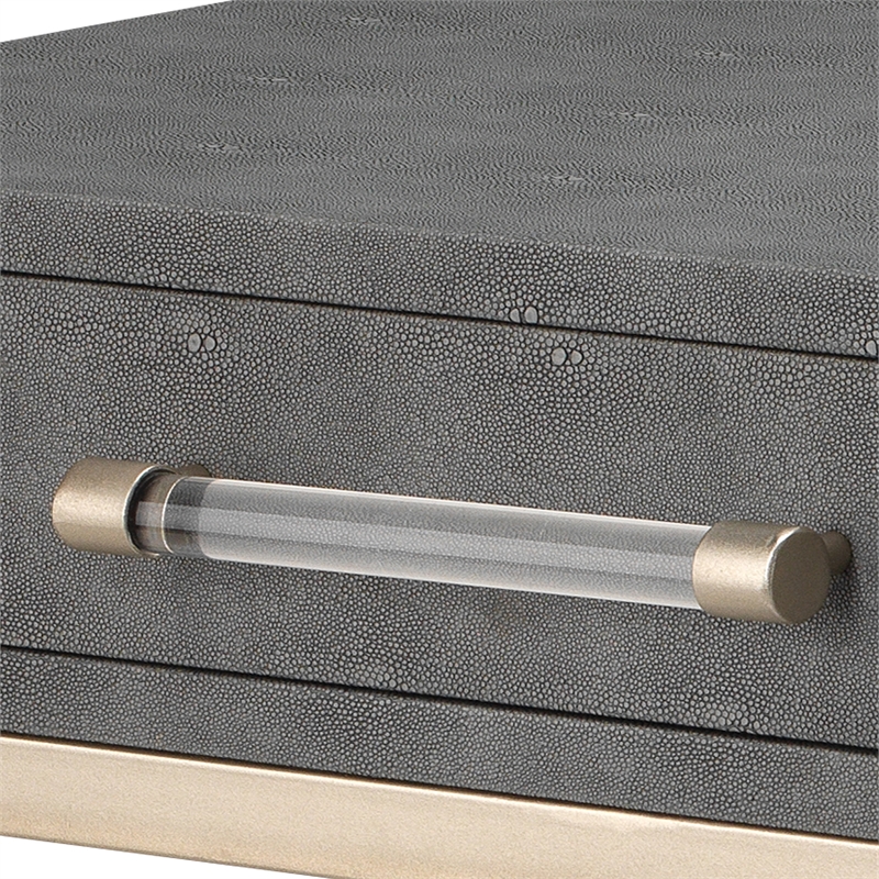J&D Designs Kain 2-Drawer Faux Leather & Iron Console Table in Gray/Champagne
