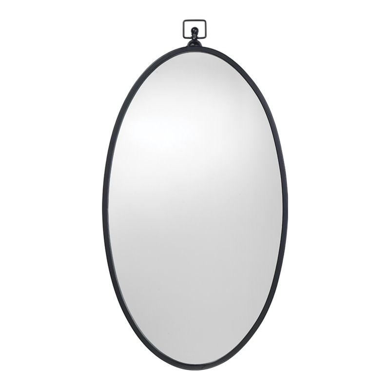 J&D Designs Wade Farmhouse Metal Beveled Mirror with Narrow Oval Frame in Black