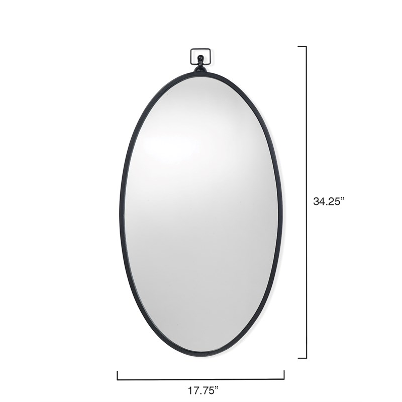 J&D Designs Wade Farmhouse Metal Beveled Mirror with Narrow Oval Frame in Black