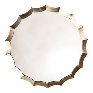 J&D Designs 32&quot Round Transitional Metal Scalloped Mirror in Antique Silver