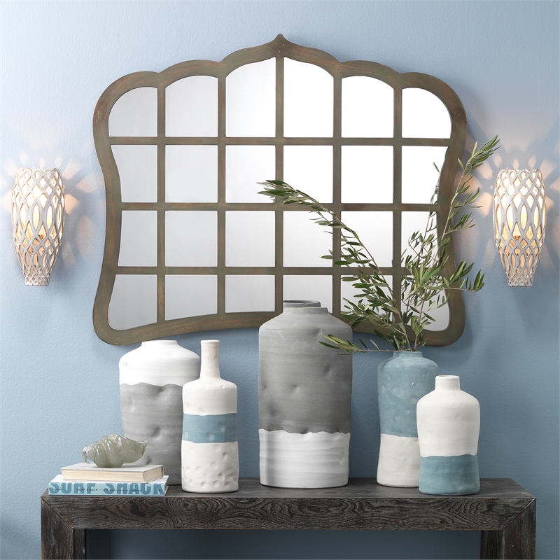 J&D Designs Wood Elegant and Rustic Window Mirror in Antique Dark Brown