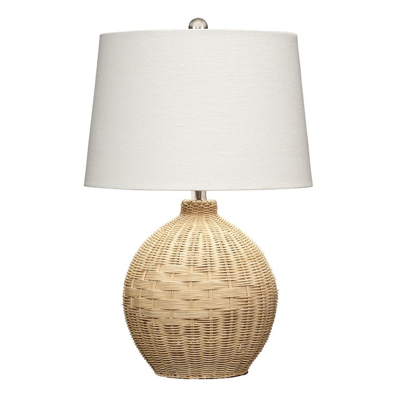 J&D Designs Cape 1-Light Rattan & Linen Table Lamp in Natural/White