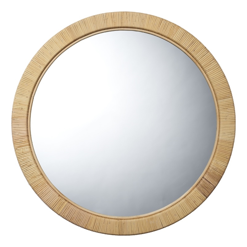 J&D Designs Ohana Round Coastal Rattan & Glass Wall Mirror in Natural
