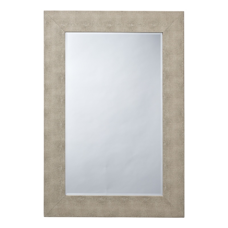J&D Designs Structure Transitional Faux Shagreen Vinyl/Glass Mirror in Ivory