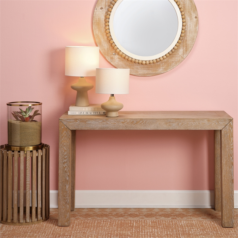 J&D Designs Oliver 1-Light Modern Ceramic & Linen Table Lamp in Beige/White