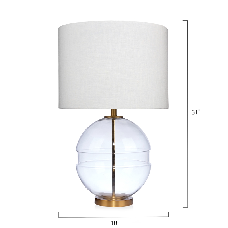 J&D Designs Satellite 1-Light Metal & Linen Table Lamp in Antique Brass/White