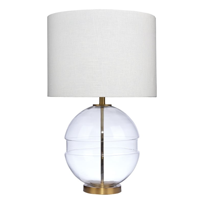 J&D Designs Satellite 1-Light Metal & Linen Table Lamp in Antique Brass/White
