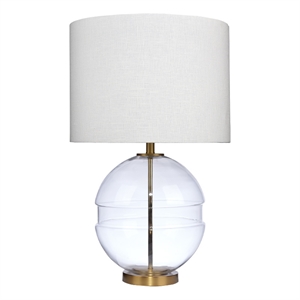 J&D Designs Satellite 1-Light Metal & Linen Table Lamp in Antique Brass/White