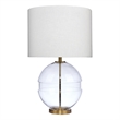 J&D Designs Satellite 1-Light Metal & Linen Table Lamp in Antique Brass/White