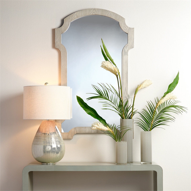 J&D Designs Co Damsel 1-Light Glass & Linen Table Lamp in Silver/Off White
