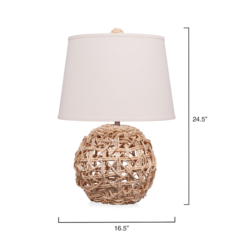 J&D Designs Co Maui 1-Light Coastal Rattan & Linen Table Lamp in Natural/White