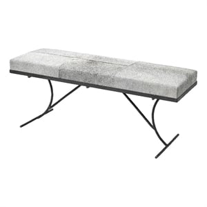 J&D Designs Co Kai 19&quot Transitional Leather & Iron Bench in Gray/Black