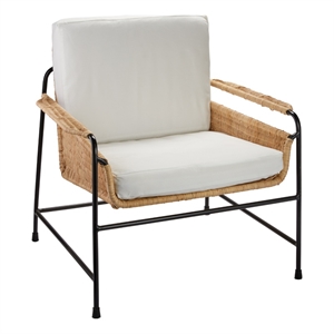 J&D Designs Co Palermo Rattan & Steel Lounge Chair in Natural/Black/Off White