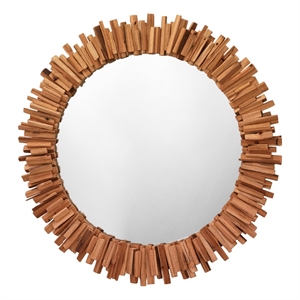 J&D Designs Drifwood Round Wood & MDF Accent Mirror in Brown