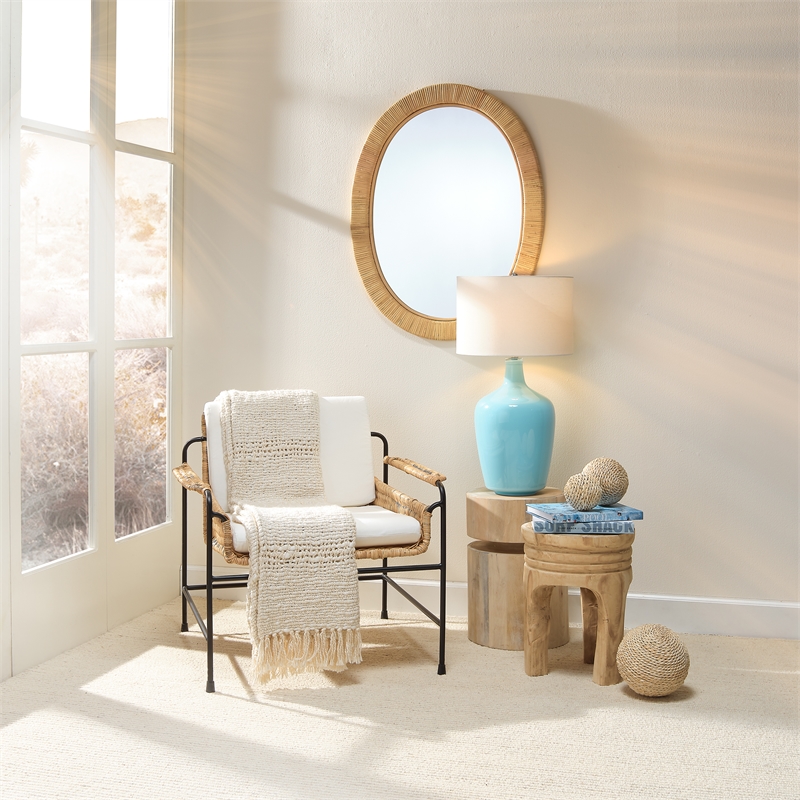 J&D Designs Aloha Coastal Rattan & MDF Wood Accent Mirror in Natural