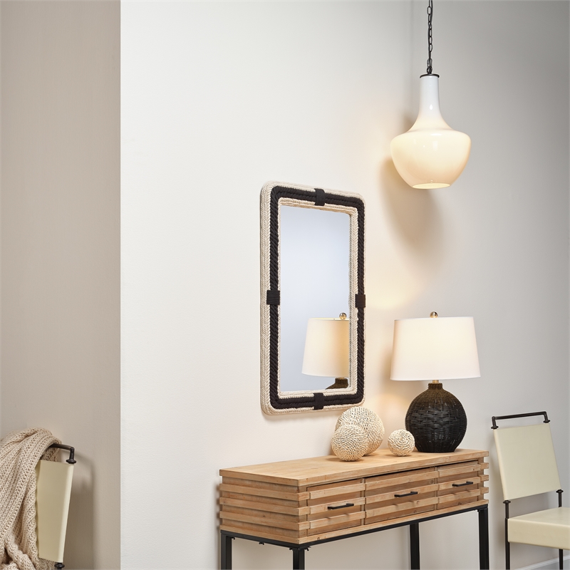 J&D Designs Contrast Jute Rectangle Cotton & MDF Wood Accent Mirror in Black