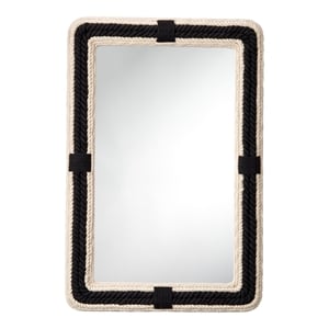 J&D Designs Contrast Jute Rectangle Cotton & MDF Wood Accent Mirror in Black