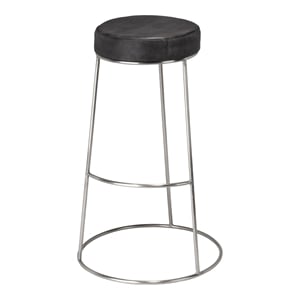 J&D Designs Henry 30&quot Round Leather & Iron Metal Bar Stool in Charcoal