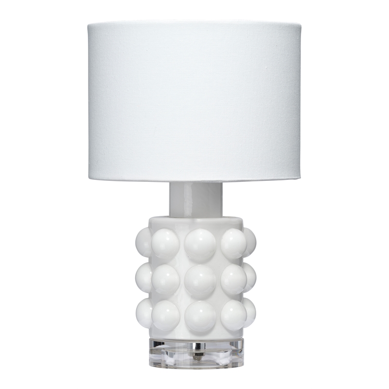 J&D Designs Seltzer Modern Blown Glass & Acrylic Table Lamp in White/Off White