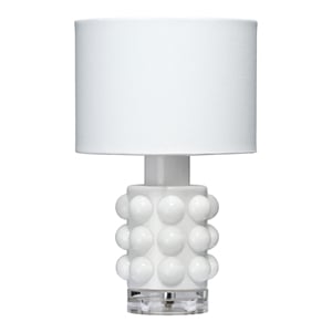 J&D Designs Seltzer Modern Blown Glass & Acrylic Table Lamp in White/Off White