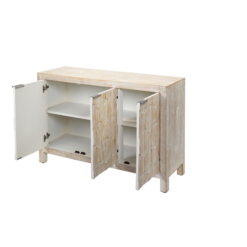 J&D Designs Juniper Three-Door Engineered Wood Accent Chest in Gray Wash