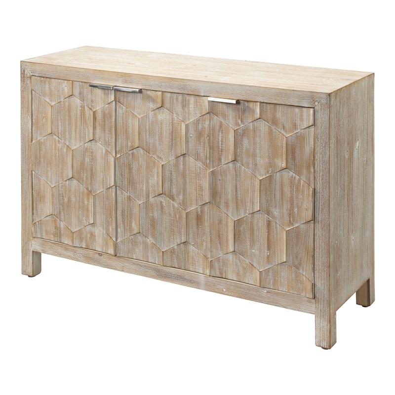 J&D Designs Juniper Three-Door Engineered Wood Accent Chest in Gray Wash