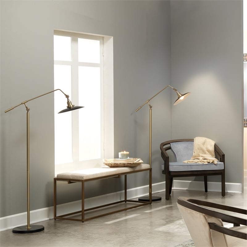 J&D Designs Co Shelby Hide Bench In White Hide and Antique Brass Metal