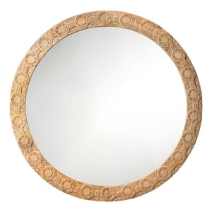 J&D Designs Co Relief Wood Carved Round Mirror in Natural