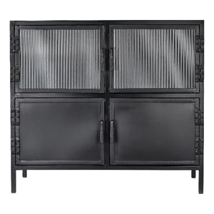 J&D Designs Co Vitrino 4 Door Iron Side Table in Black Metal Finish