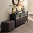 J&D Designs Co Woven Leather Ottoman in Dark Gray