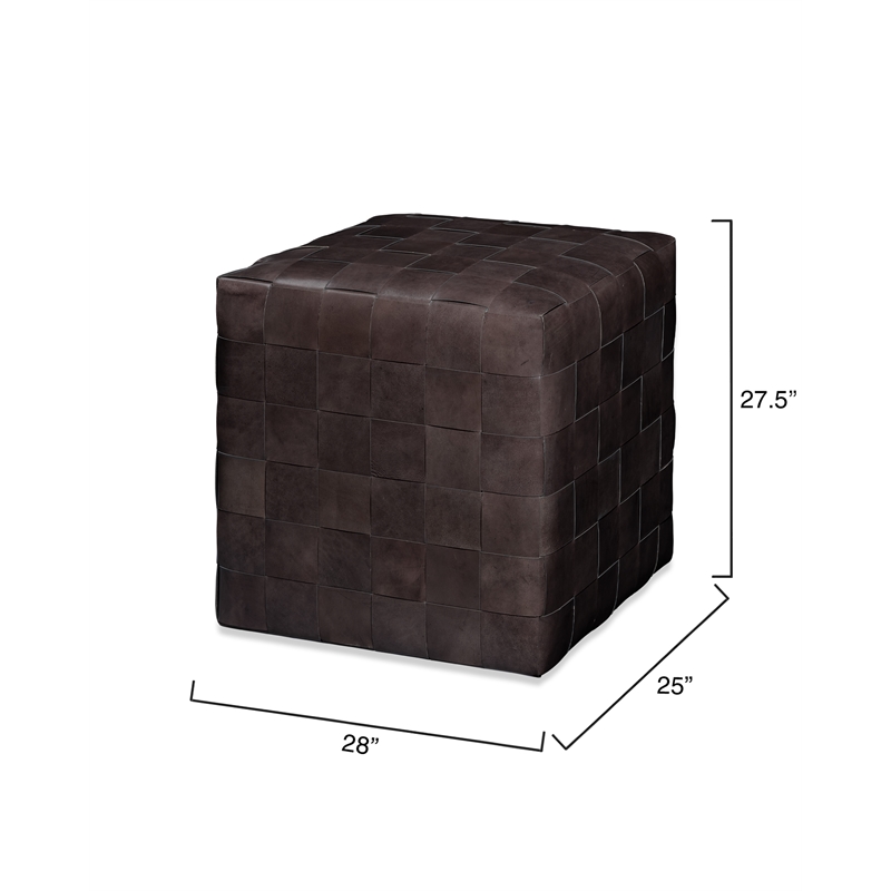 J&D Designs Co Woven Leather Ottoman in Dark Gray