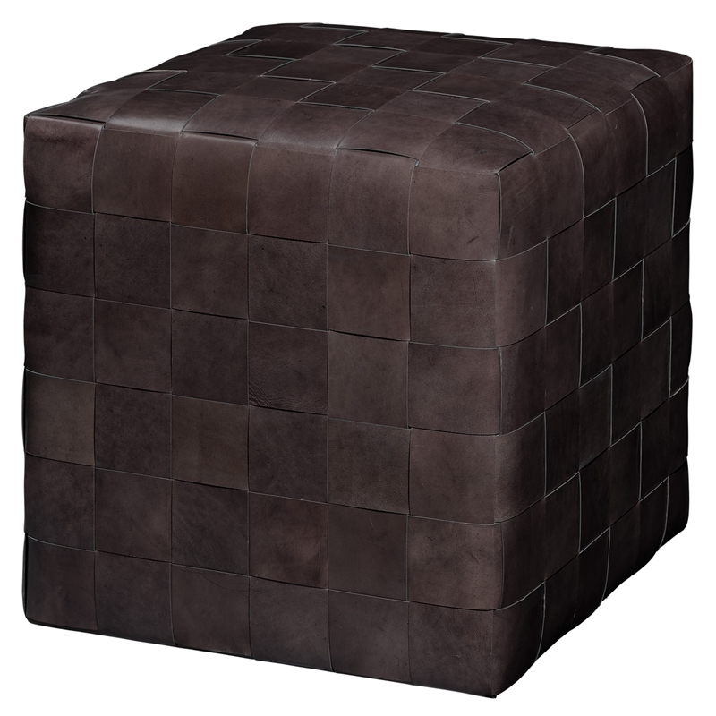 J&D Designs Co Woven Leather Ottoman in Dark Gray