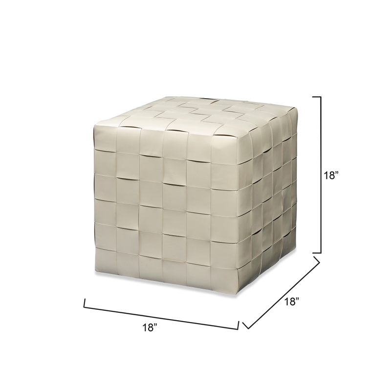 J&D Designs Co Woven Leather Ottoman in White Hide Leather