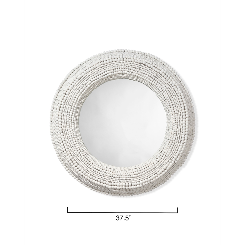 J&D Designs Co Strand Wood Beaded Round Mirror in White