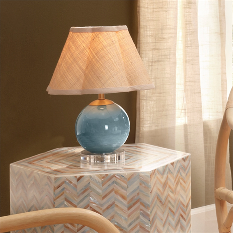 J&D Designs Co Dottie Blown Glass Table Lamp with Raffia Shade Blue