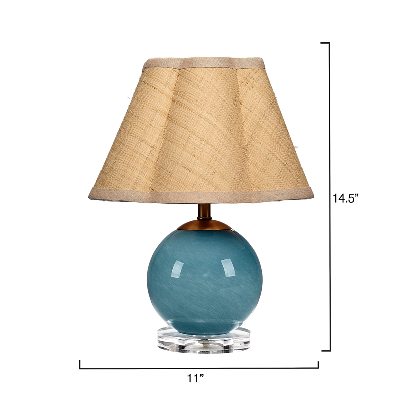 J&D Designs Co Dottie Blown Glass Table Lamp with Raffia Shade Blue