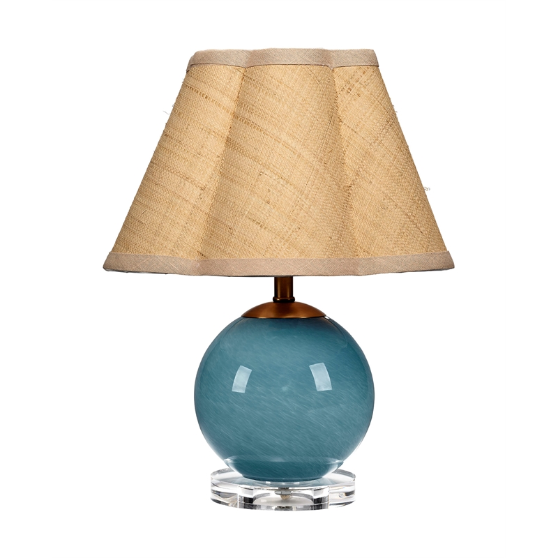 J&D Designs Co Dottie Blown Glass Table Lamp with Raffia Shade Blue