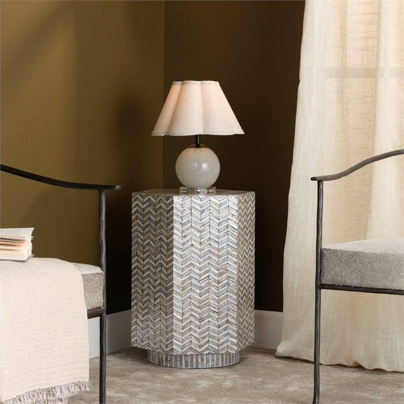 J&D Designs Dottie Blown Glass Table Lamp with Linen Shade Taupe