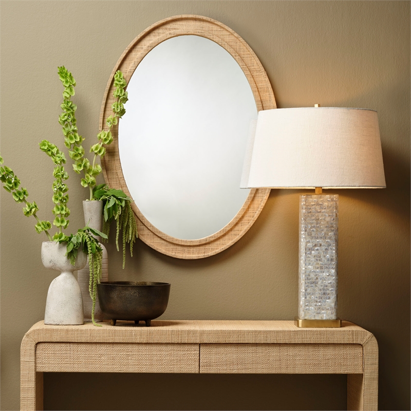 J&D Designs Preston Mother of Pearl Table Lamp with Linen Shade