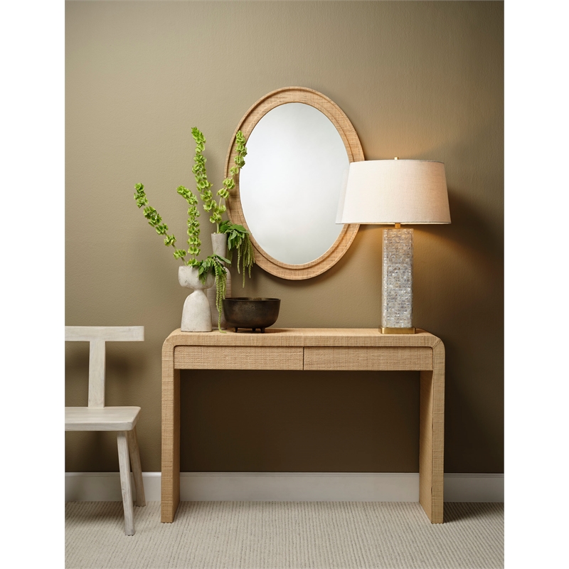 J&D Designs Preston Mother of Pearl Table Lamp with Linen Shade