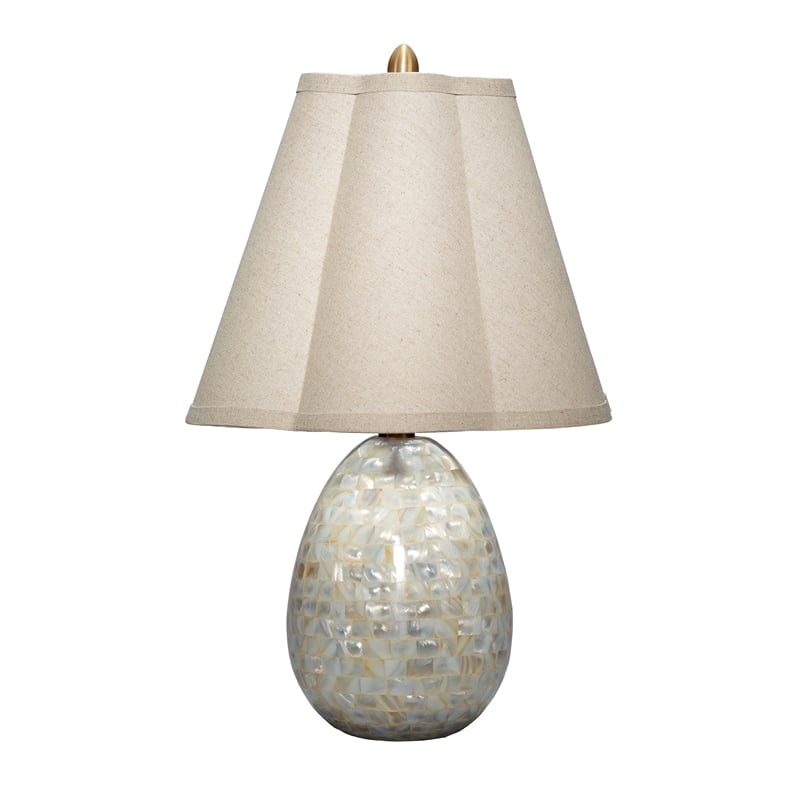 J&D Designs Capsule Mother of Pearl Table Lamp with Linen Shade
