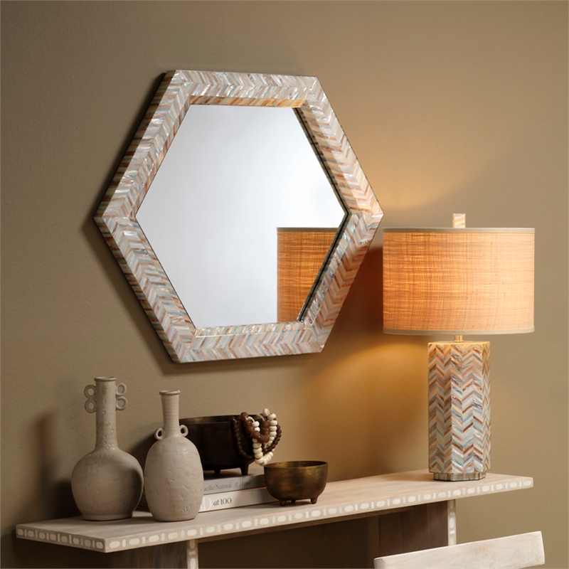 J&D Designs Lucille Mother of Pearl Table Lamp with Raffia Shade