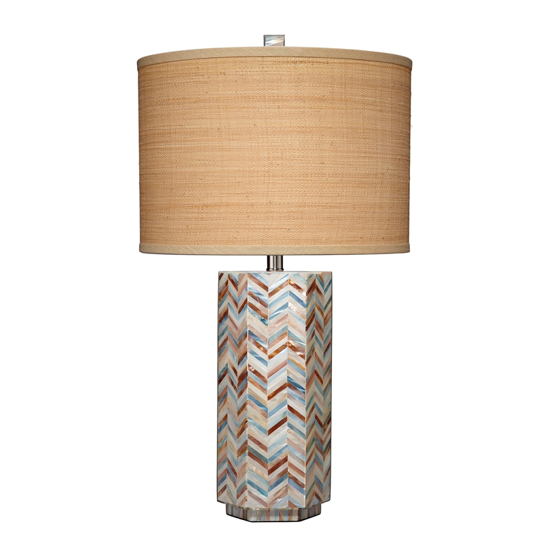 J&D Designs Lucille Mother of Pearl Table Lamp with Raffia Shade