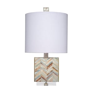 J&D Designs Garbo Mother of Pearl Table Lamp with Linen Shade Blue