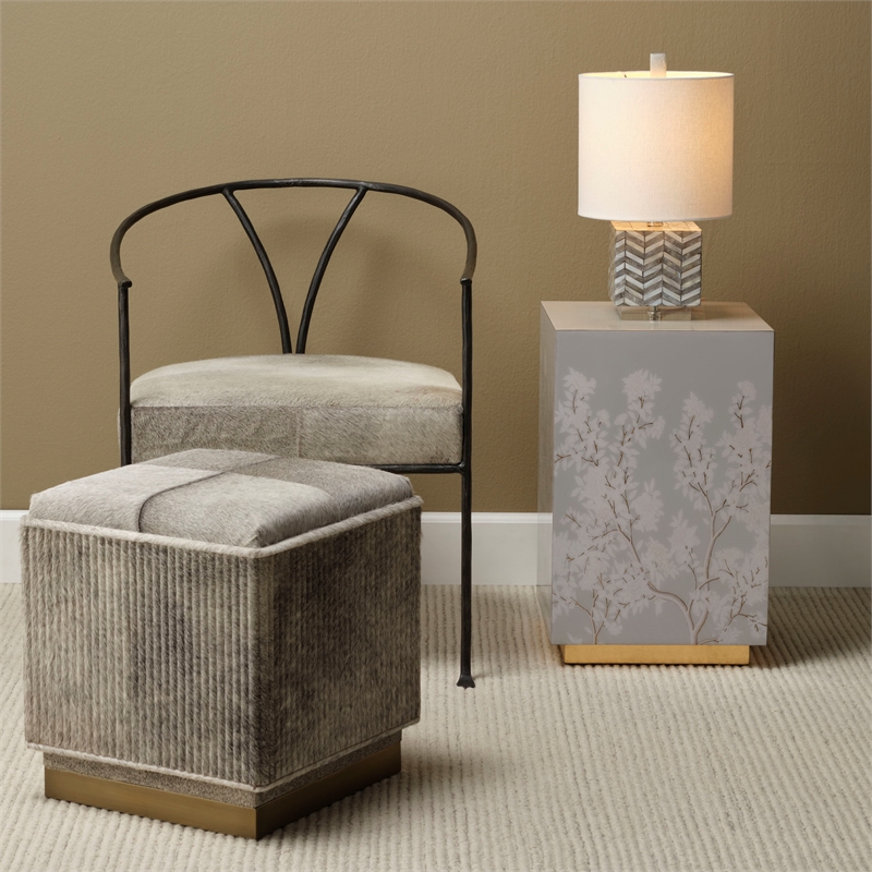 J&D Designs Garbo Mother of Pearl Table Lamp with Linen Shade Grey