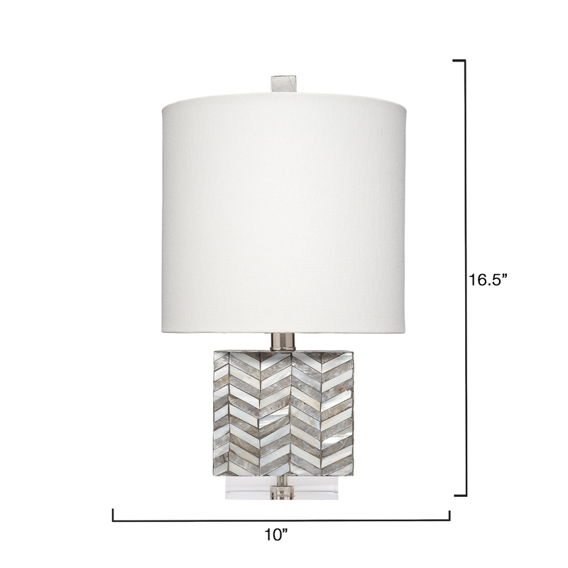 J&D Designs Garbo Mother of Pearl Table Lamp with Linen Shade Grey
