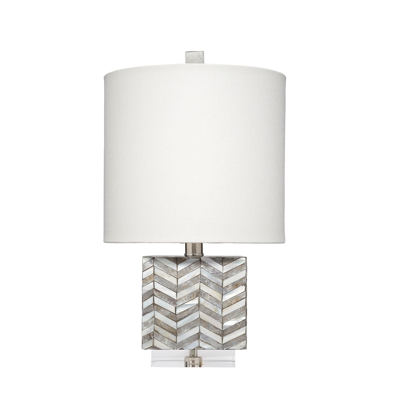 J&D Designs Garbo Mother of Pearl Table Lamp with Linen Shade Grey